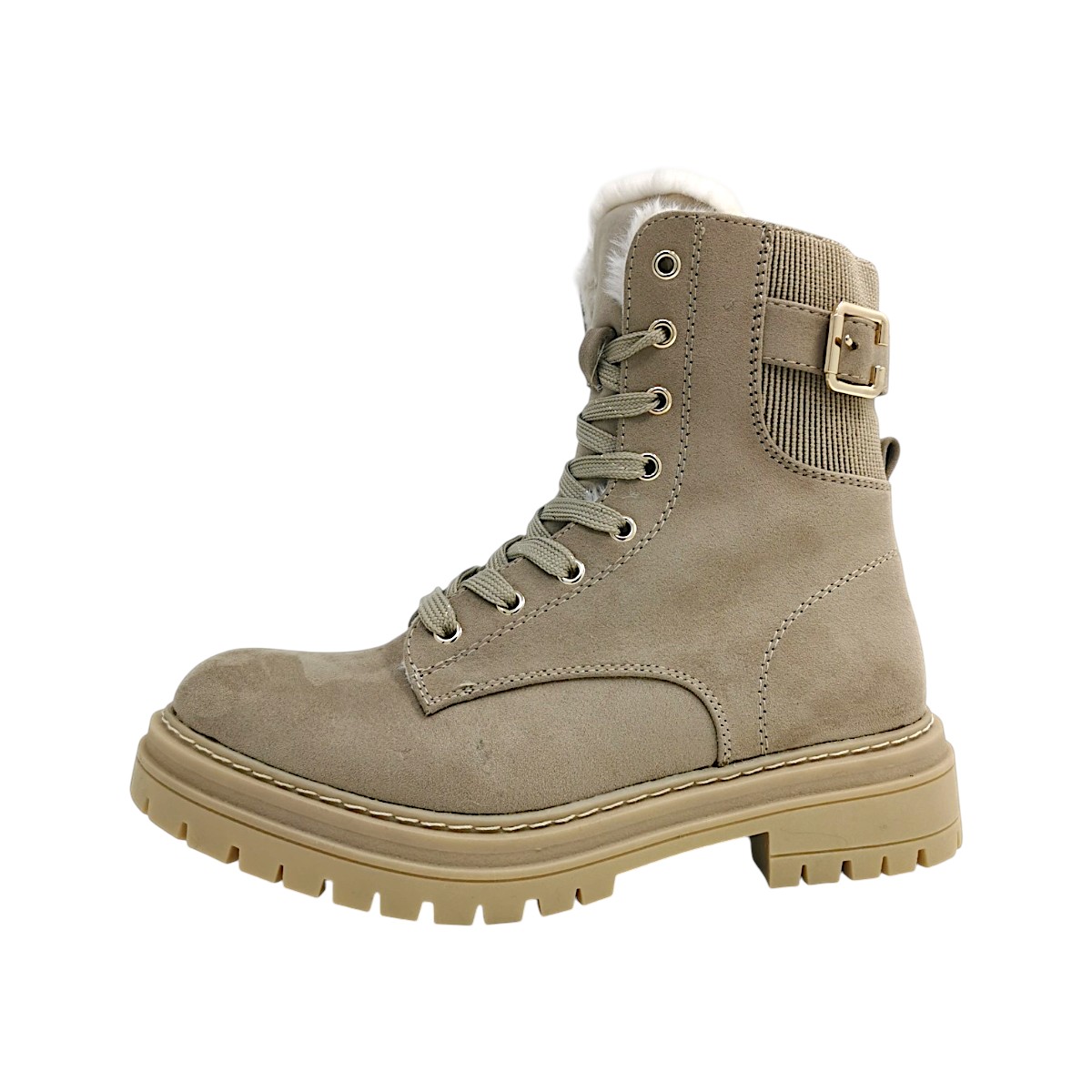 2 Go Fashion Damenschuhe Reißverschluss Schnürstiefel Beige Freizeit