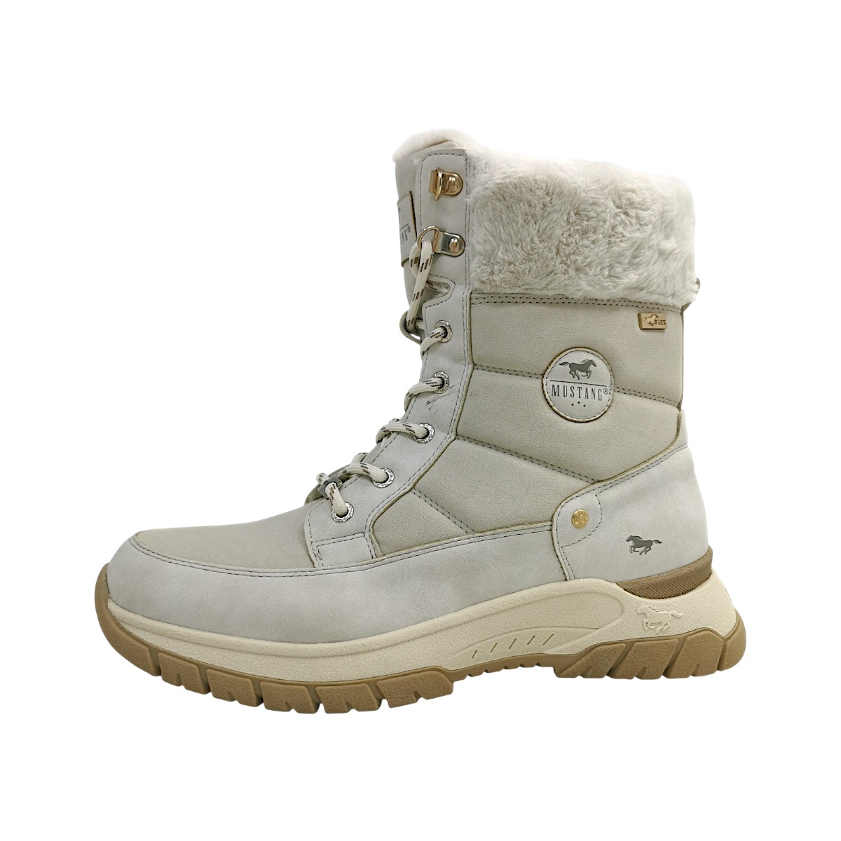 Mustang Damenschuhe Gefüttert Winterstiefel Beige Freizeit