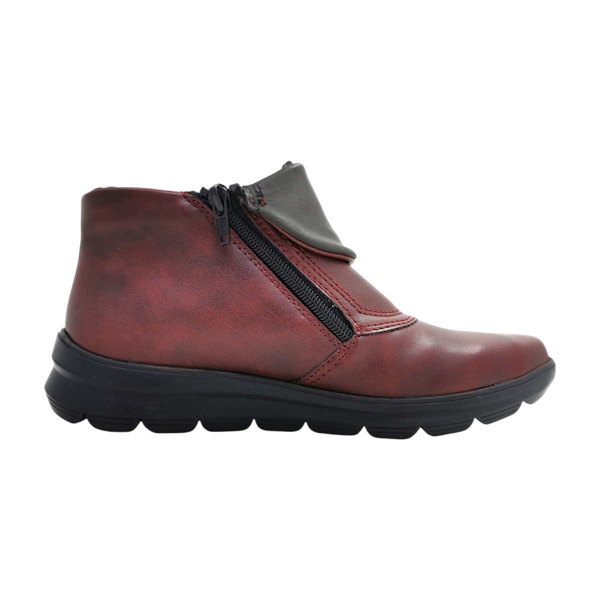 Rieker Damenschuhe Reißverschluss Schaftstiefel Rot Freizeit (wine/graphit, Gr. 1:36)