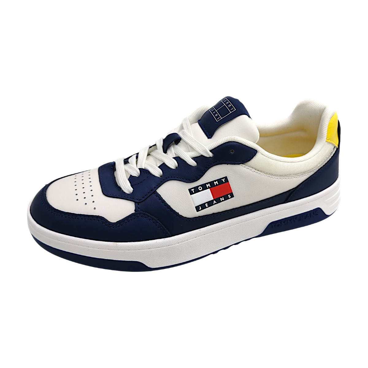 Tommy Hilfiger TJM Cupsole Leather Ess Herrenschuhe Schnürschuhe sportlicher Schnürer Weiß Freizeit (velvet blue C67, Gr. 1:45)