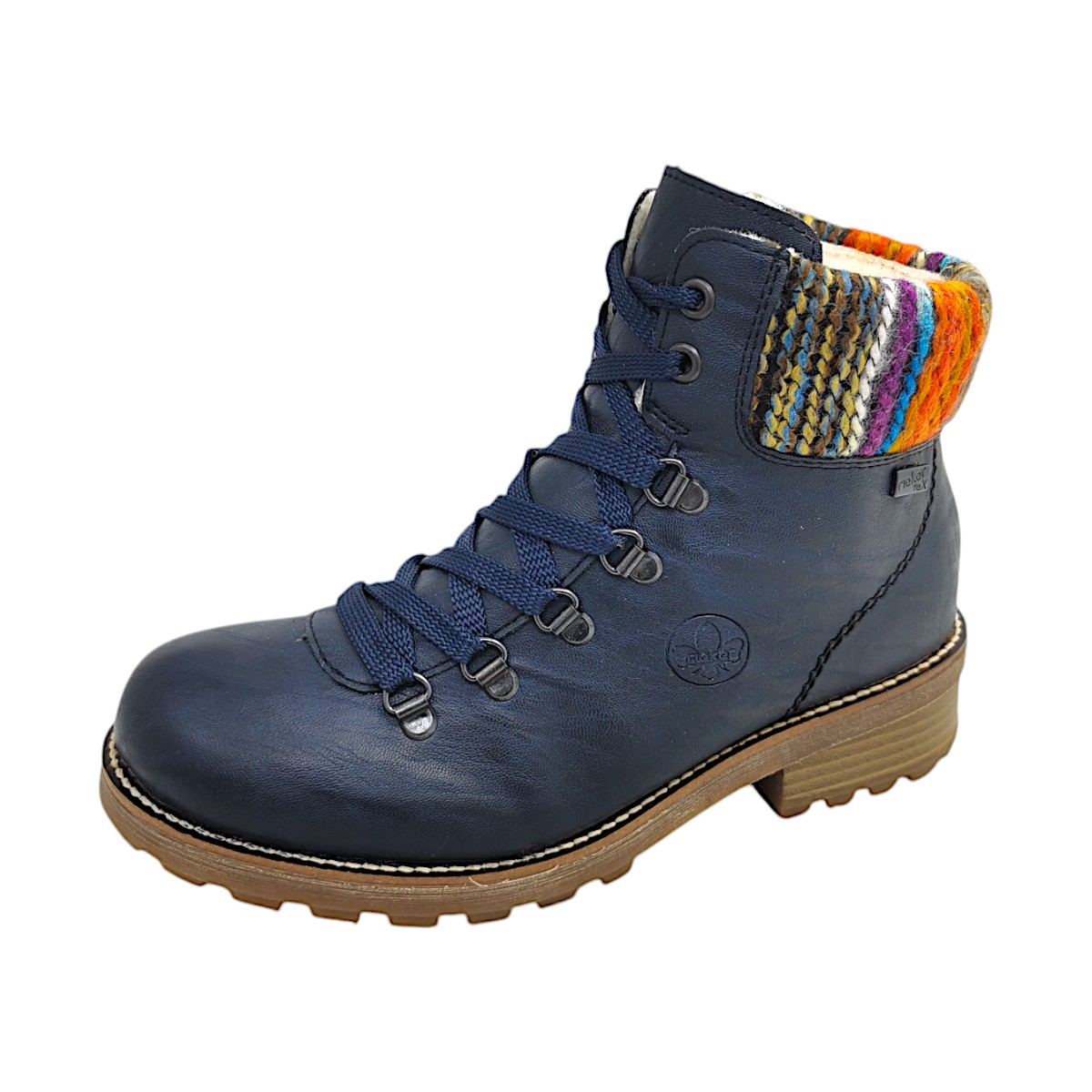 Rieker Damenschuhe Schnürstiefel Blau Freizeit (14 pazifik/orange, Größe 36 EU)