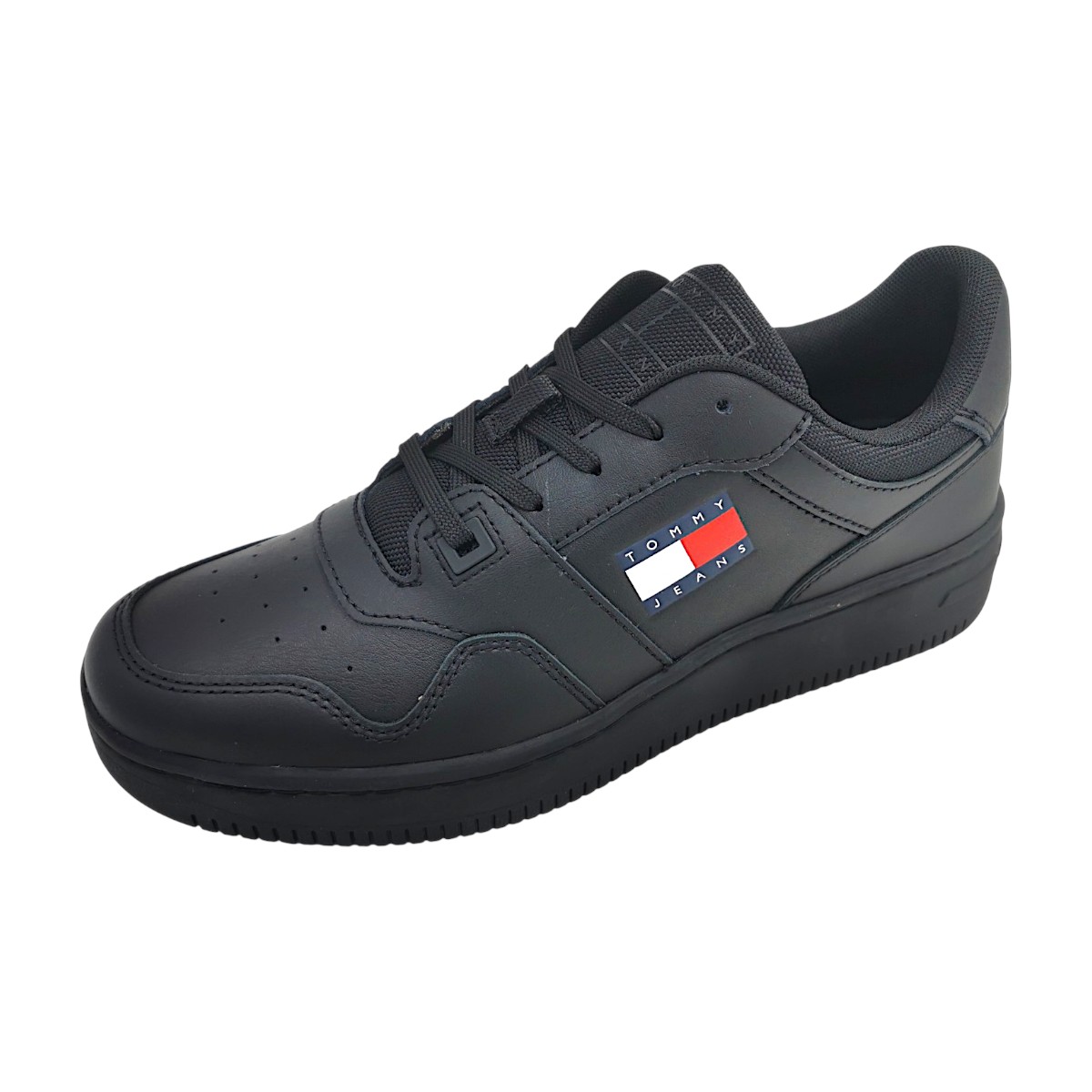 Tommy Hilfiger Retro Basket ESS Herrenschuhe Schnürschuhe Sneaker Schwarz Freizeit (black, Gr. 1:42)