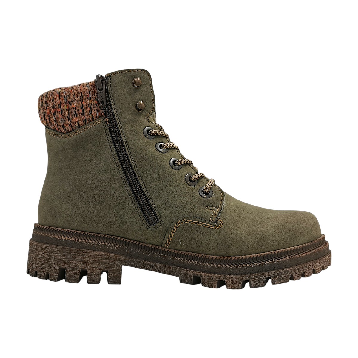 Rieker Damenschuhe Stiefeletten Reißverschluss Stiefel Grün Freizeit (grün 54, Gr. 1:38)