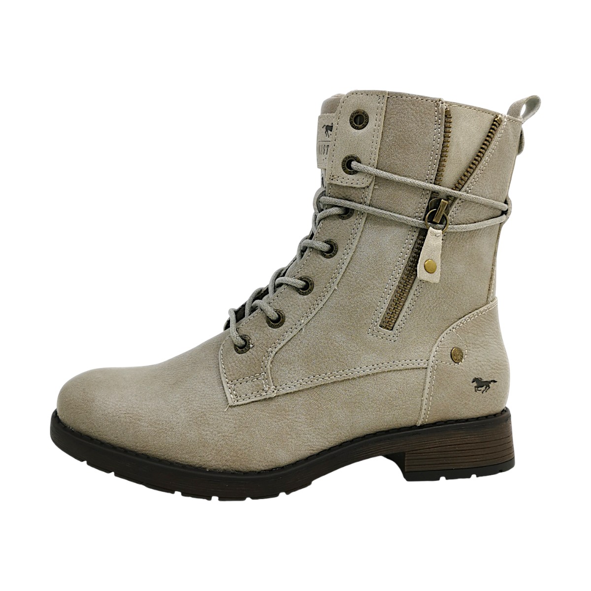 Mustang Damenschuhe Schnürstiefel Beige Freizeit