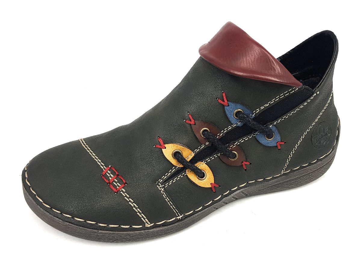 Rieker Damenschuhe Stiefeletten Reißverschluss Stiefel Grün Freizeit (grün kombi 54, Größe 37 EU)
