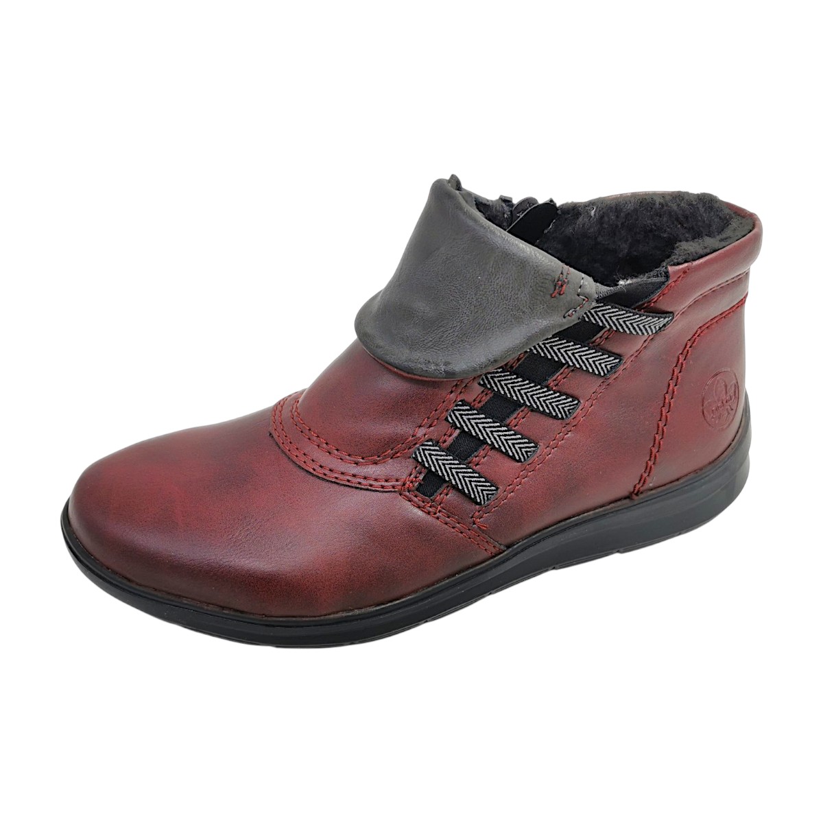 Rieker Damenschuhe Reißverschluss Schaftstiefel Rot Freizeit (wine/graphit, Gr. 1:36)