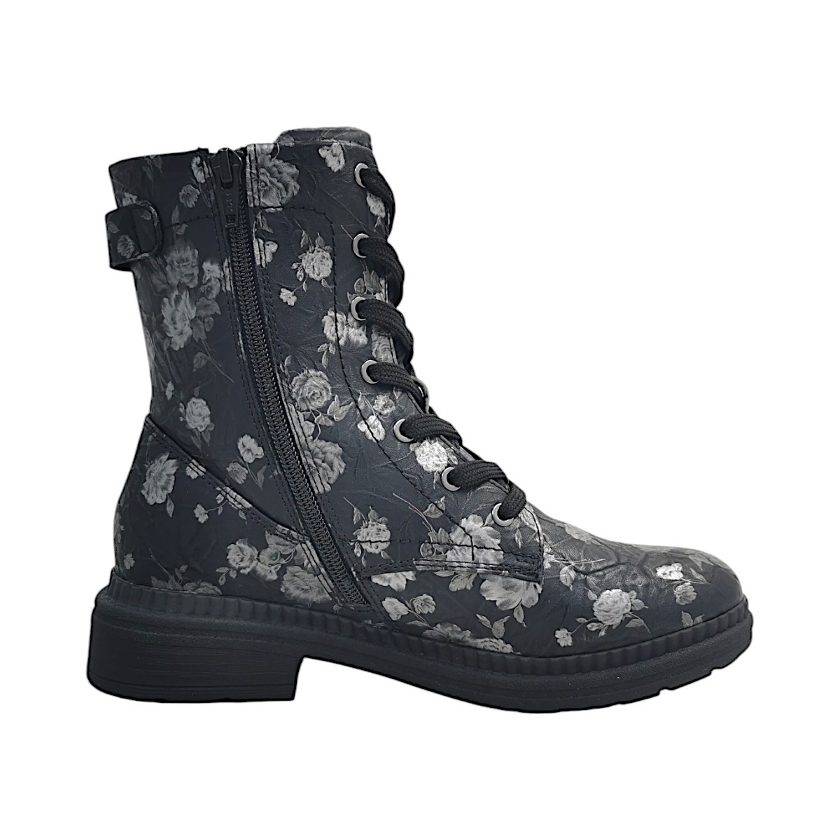 Jana Damenschuhe Schnürstiefel Schwarz Freizeit (005 black flower, Größe 38 EU)