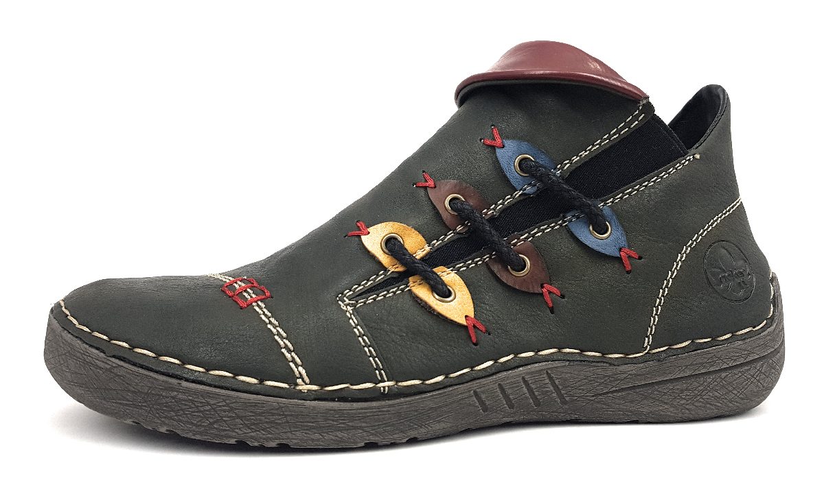 Rieker Damenschuhe Stiefeletten Reißverschluss Stiefel Grün Freizeit (grün kombi 54, Größe 38 EU)