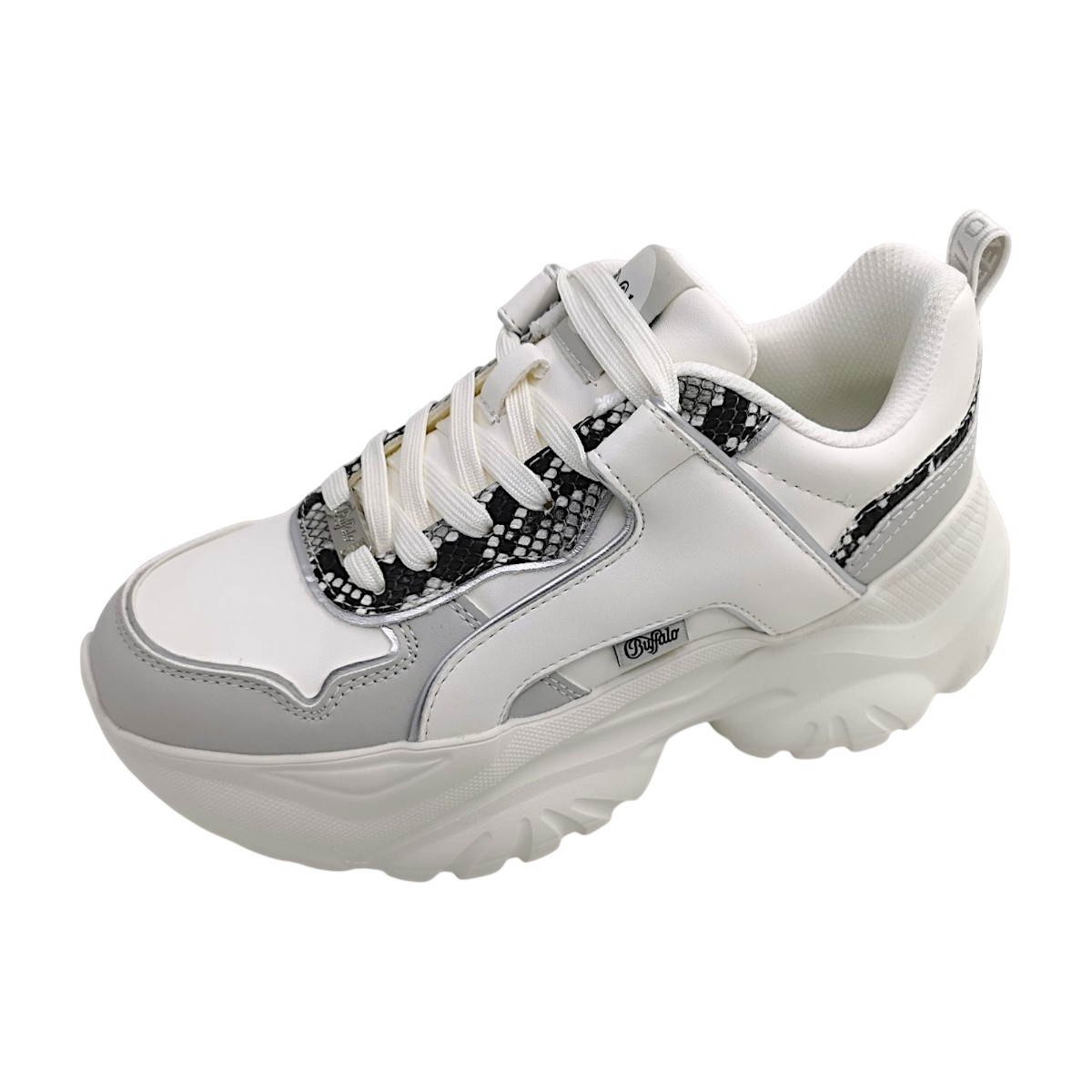 Buffalo Damenschuhe sportlicher Schnürer Weiß Freizeit (snake light grey, Größe 39 EU)