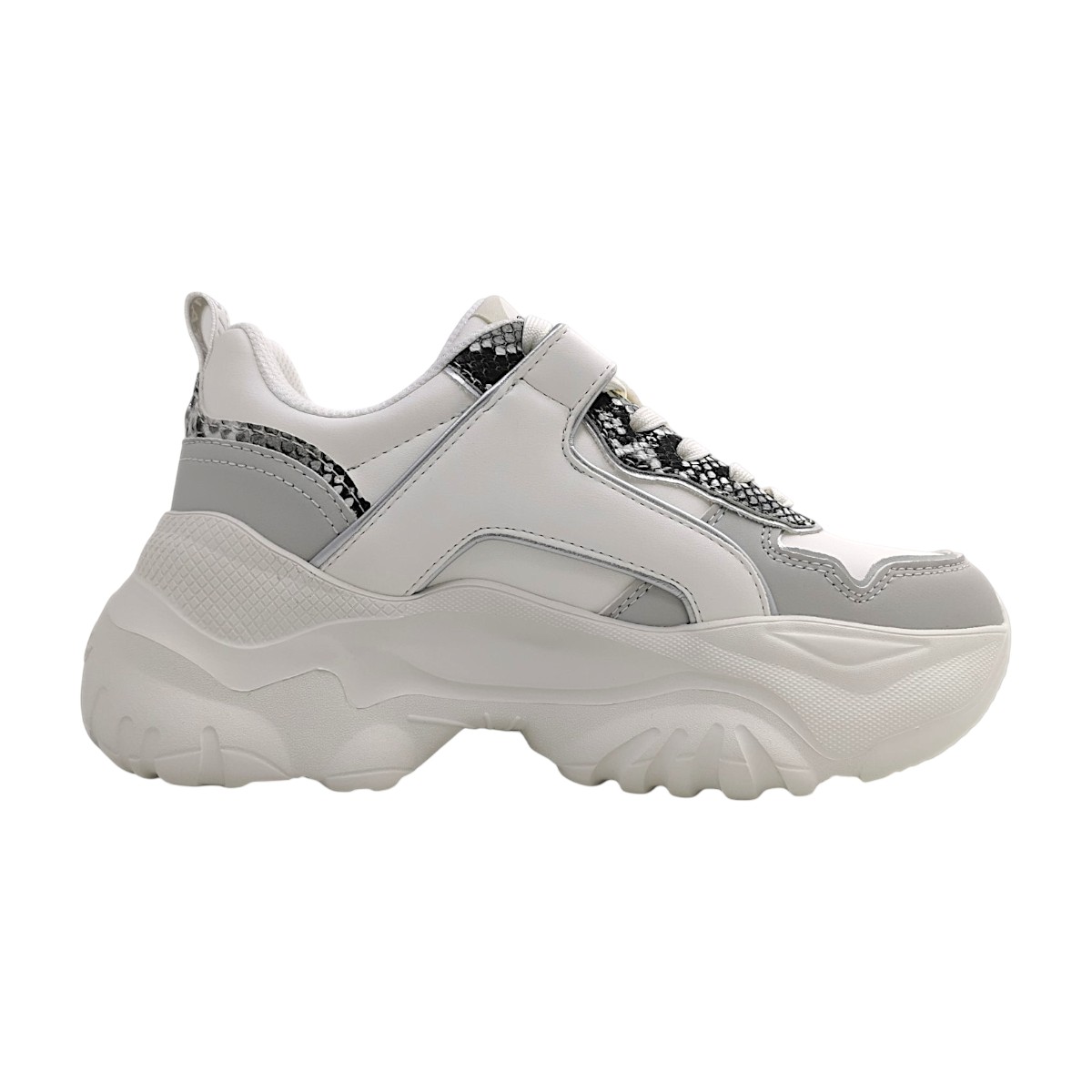 Buffalo Damenschuhe sportlicher Schnürer Weiß Freizeit (snake light grey, Größe 39 EU)