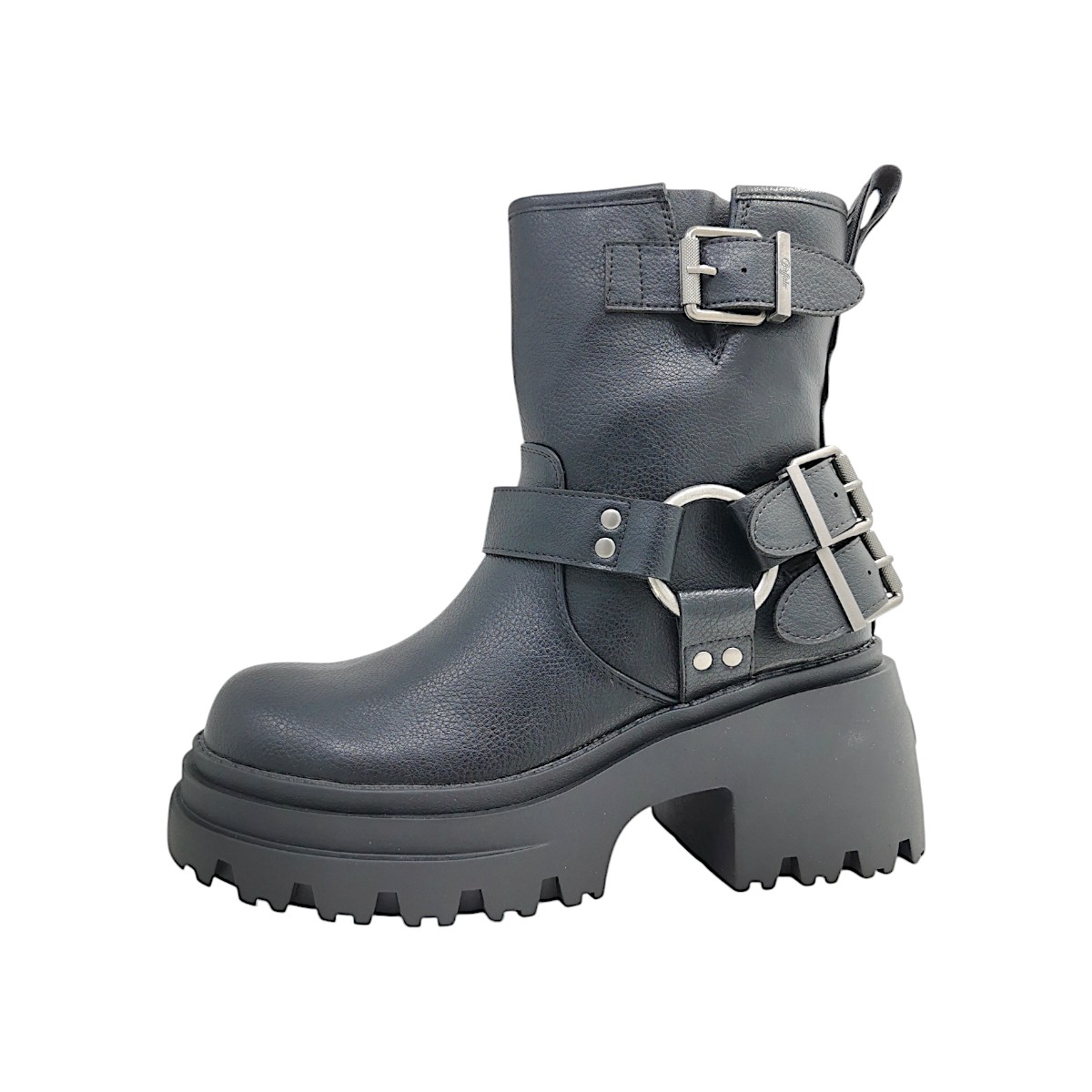 Buffalo Bravr Biker Damenschuhe Stiefel Reißverschluss Schwarz Freizeit