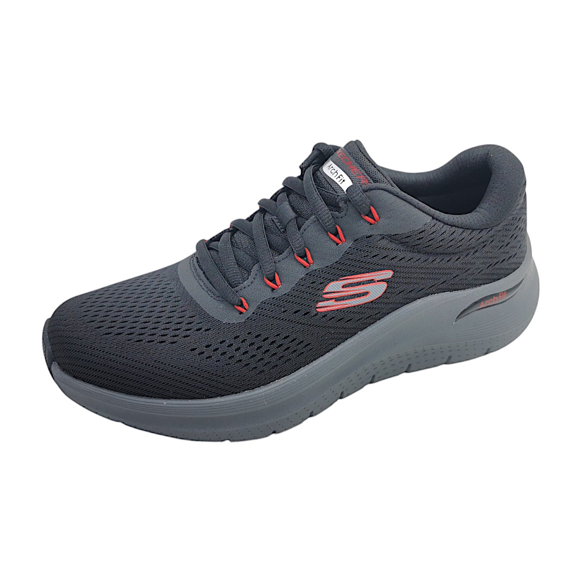 Skechers Arch Fit 2.0 Sportschuhe Herren Trainingsschuhe Schwarz (Black/red BKRD, Größe 47 EU)