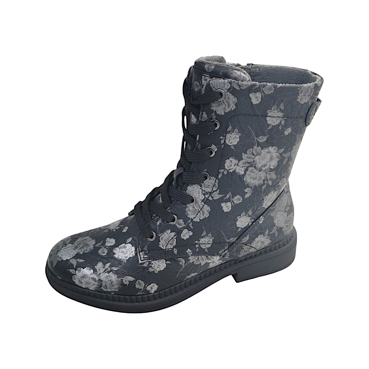 Jana Damenschuhe Schnürstiefel Schwarz Freizeit (005 black flower, Größe 38 EU)