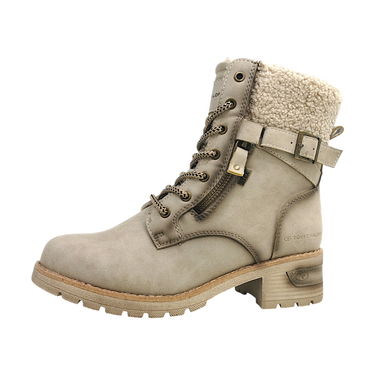 Tom Tailor Damenschuhe Schnür Stiefelette mit Reißverschluß Beige Freizeit