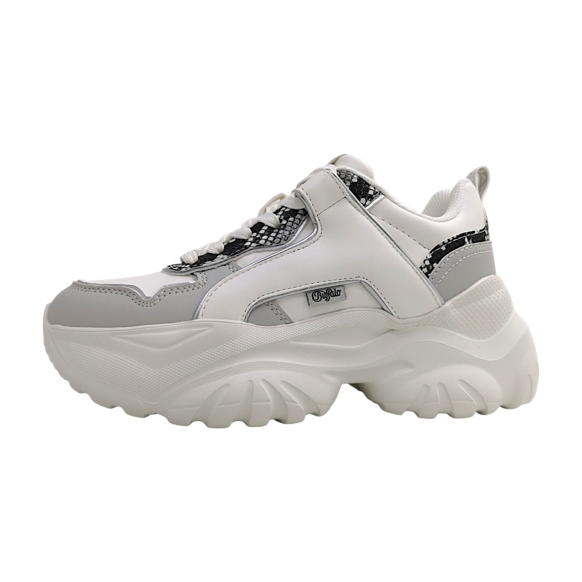 Buffalo Damenschuhe sportlicher Schnürer Weiß Freizeit (snake light grey, Gr. 1:38)