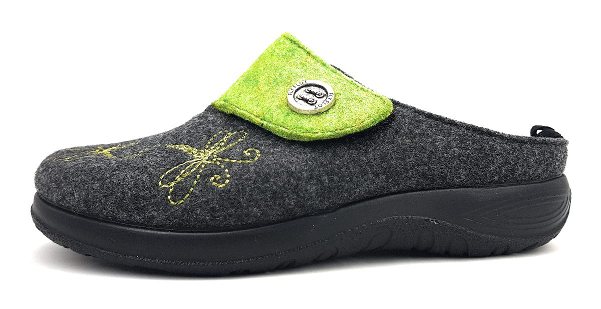 FLY FLOT Damenschuhe Hausschuhe Pantolette Grau Freizeit