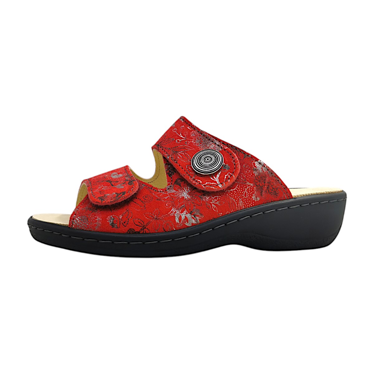 Belvida Damenschuhe Pantoletten Fußbett Pantolette Rot Freizeit