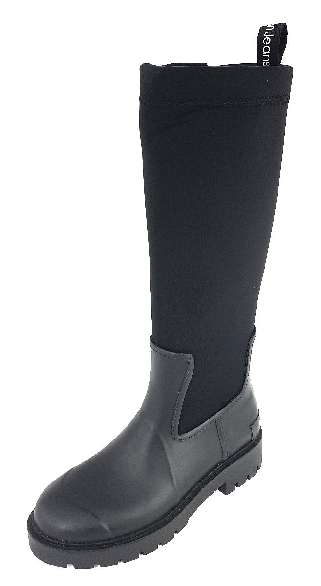 Calvin Klein High Rainboot Neoprene Damenschuhe Stiefel Reißverschluss Schaftstiefel Schwarz Freizeit (BDS Black, Größe 39 EU)