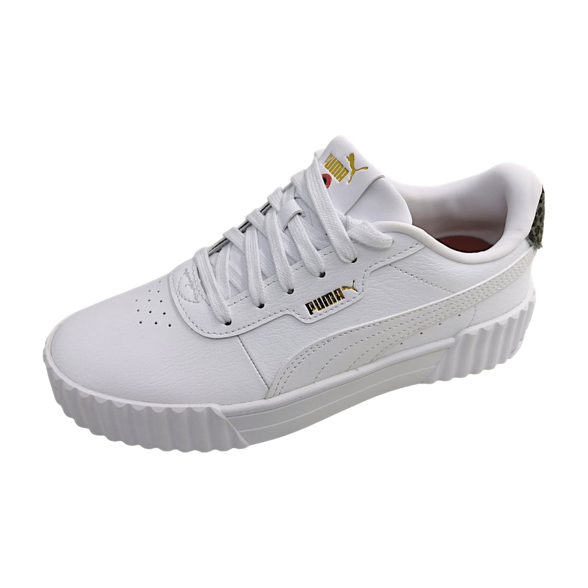Puma Carina 3.0 Animal Flair Damenschuhe Halbschuhe sportlicher Schnürer Weiß Freizeit (white-gold 01, Größe 40.5 EU)
