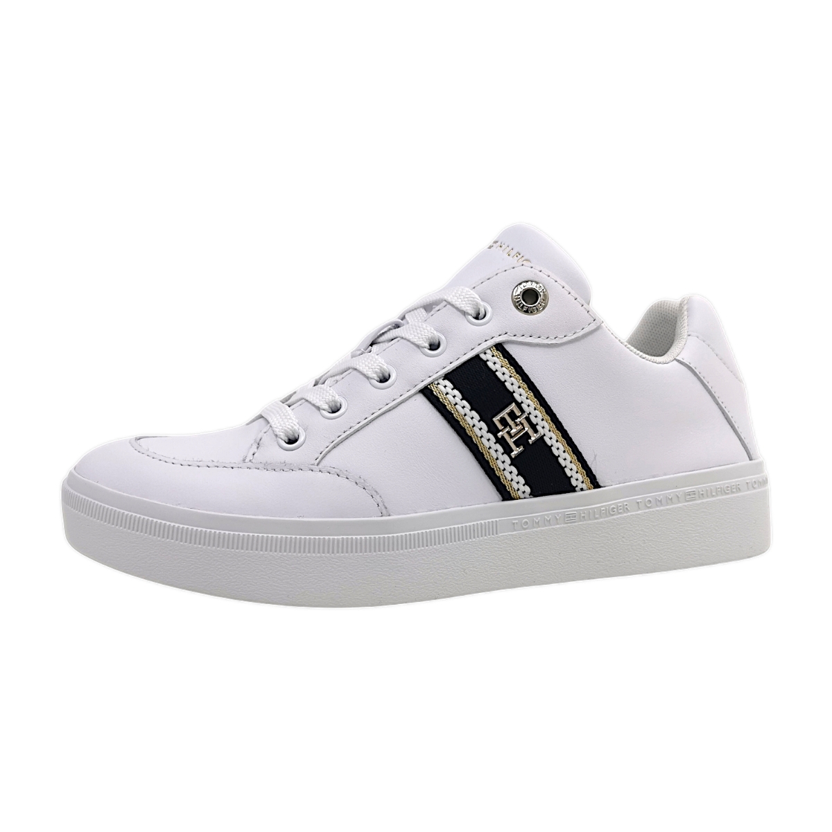Tommy Hilfiger Cart Snake Damenschuhe sportlicher Schnürer Weiß Freizeit
