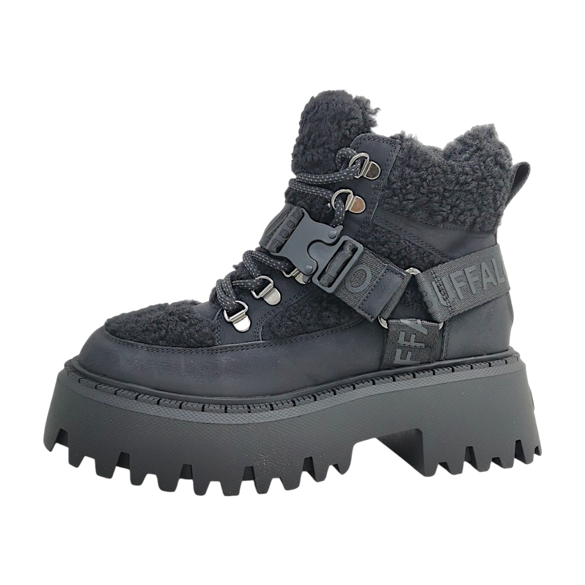 Buffalo Damenschuhe Schnürstiefel Schwarz Freizeit