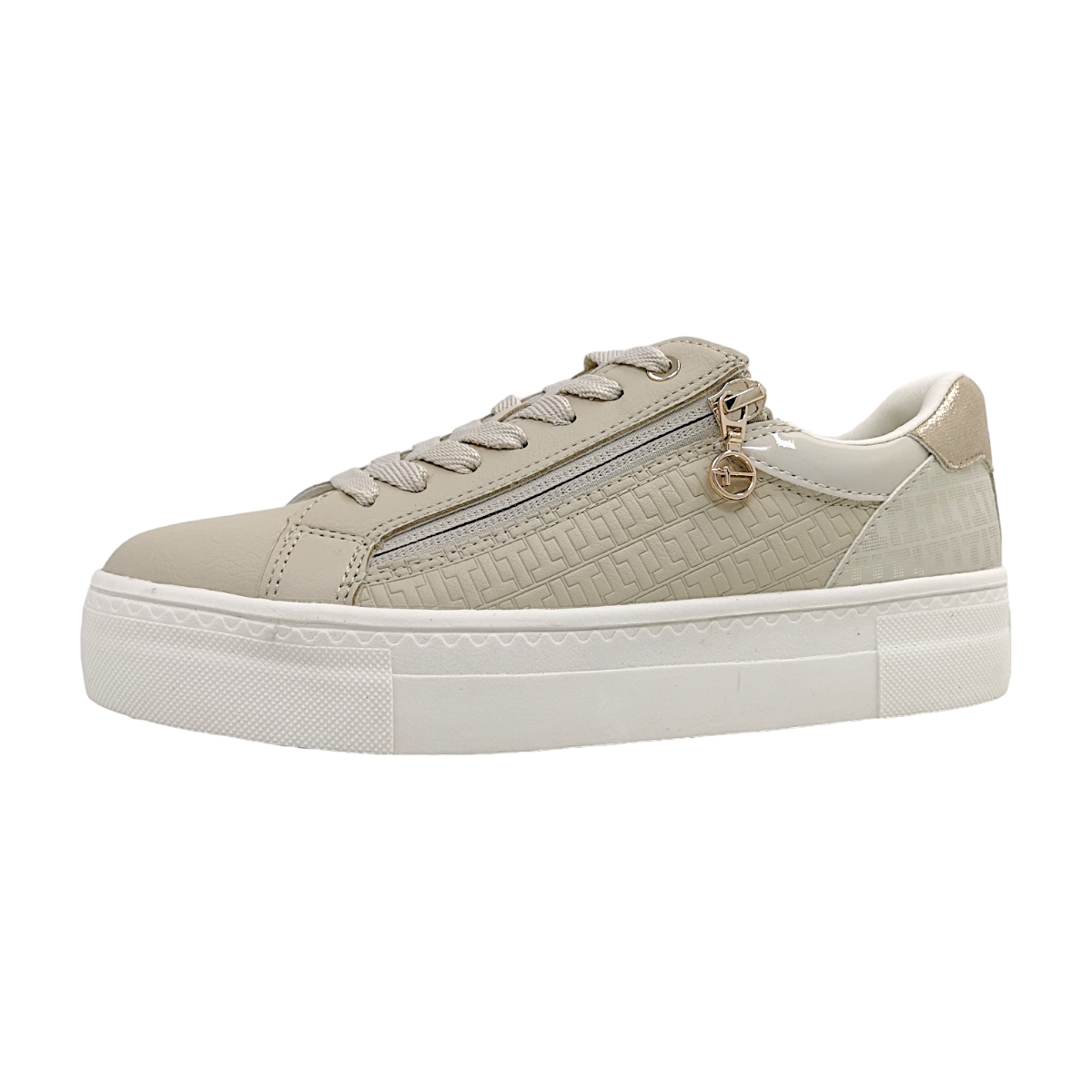 Tamaris Damenschuhe Schnürschuhe Beige Freizeit (485 Ivory/ Gold, Gr. 1:37)