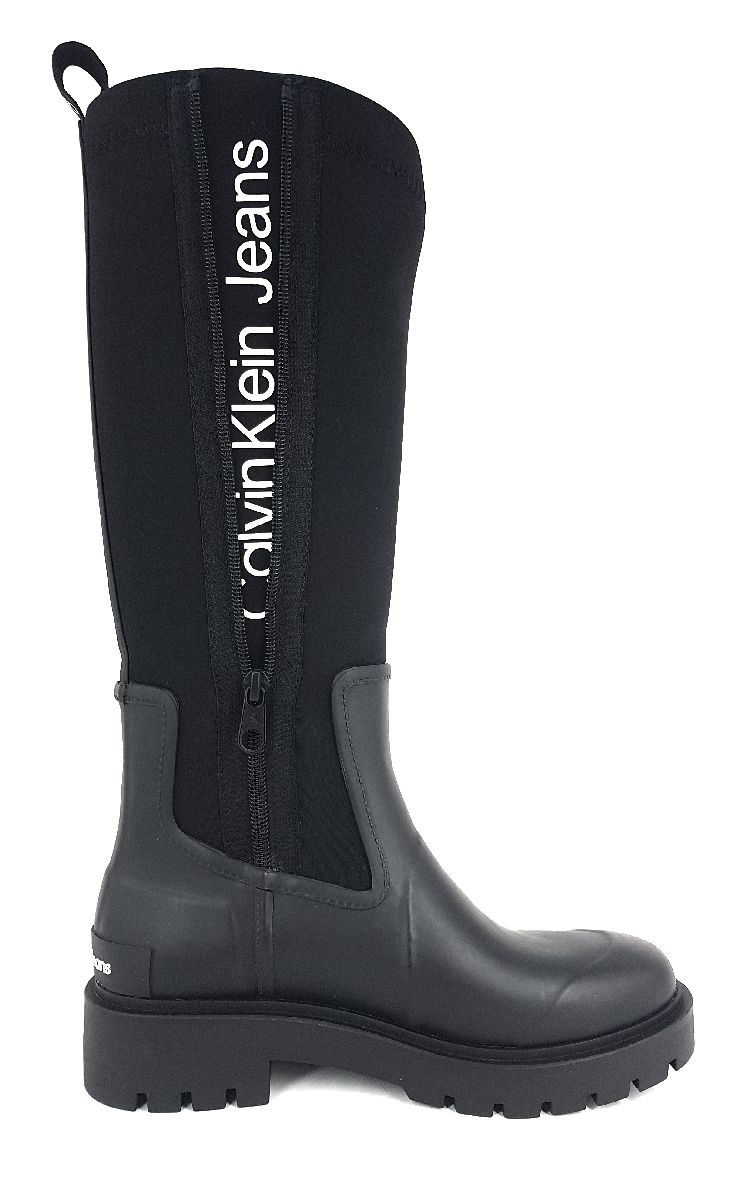 Calvin Klein High Rainboot Neoprene Damenschuhe Stiefel Reißverschluss Schaftstiefel Schwarz Freizeit (BDS Black, Größe 39 EU)