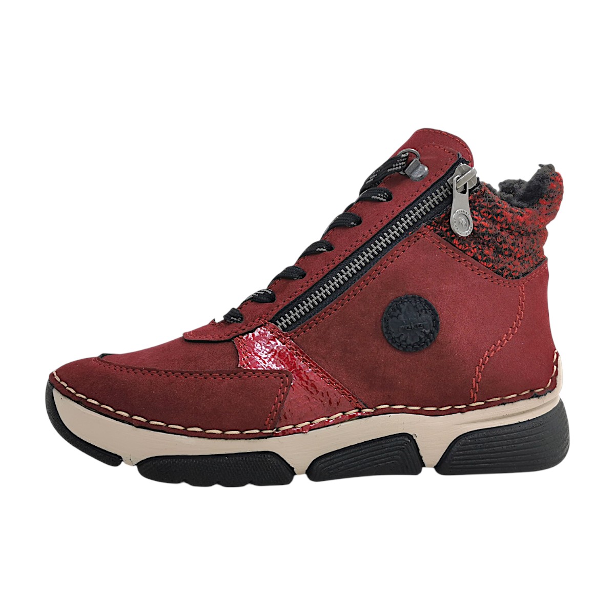 Rieker Damenschuhe Schnürstiefel Rot Freizeit (bordeaux/schwarz 35, Gr. 1:36)