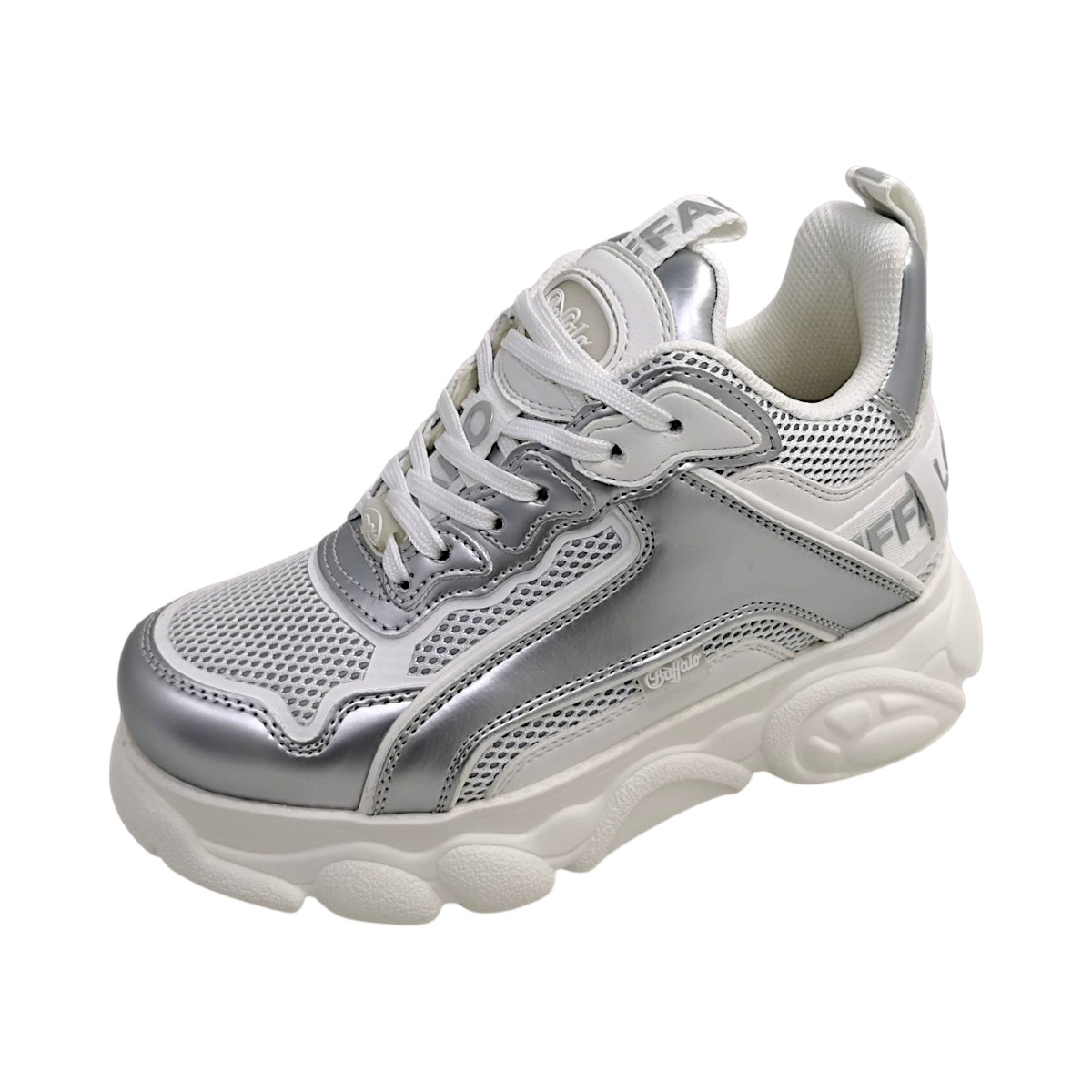 Buffalo Damenschuhe sportlicher Schnürer Silber Freizeit (silver/white, Größe 39 EU)