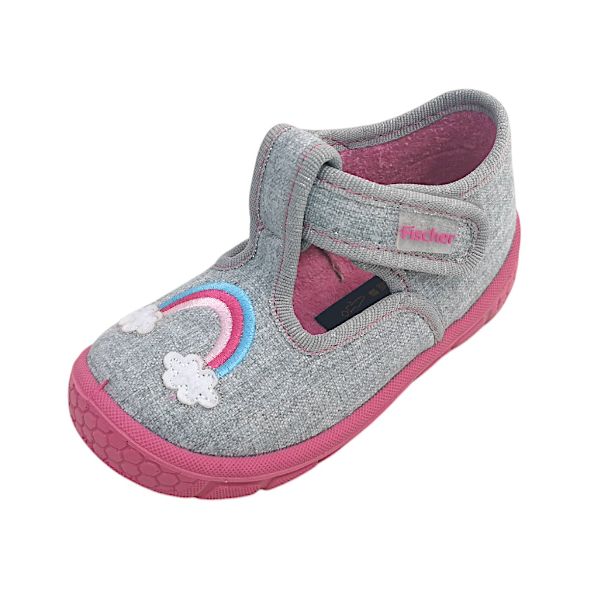 Fischer Markenschuhe Kinder Klett Hausstiefel 541350-606 Grau hellgrau 606