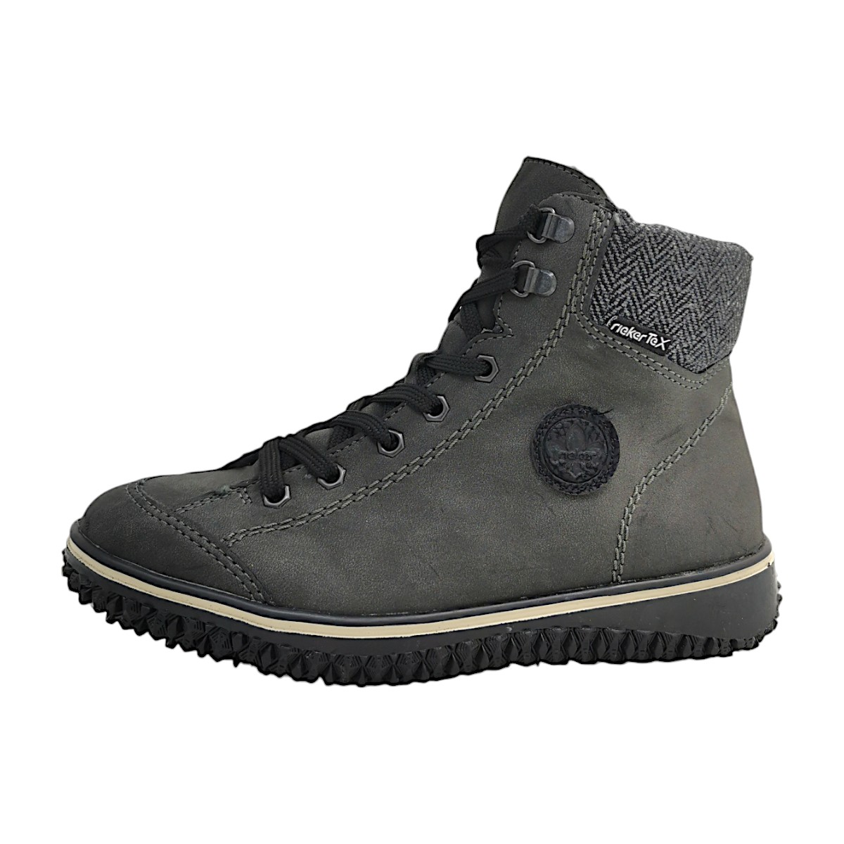 Rieker Damenschuhe Schnürstiefel Grau Freizeit (45- Anthrazit/Grau/Black, Größe 39 EU)