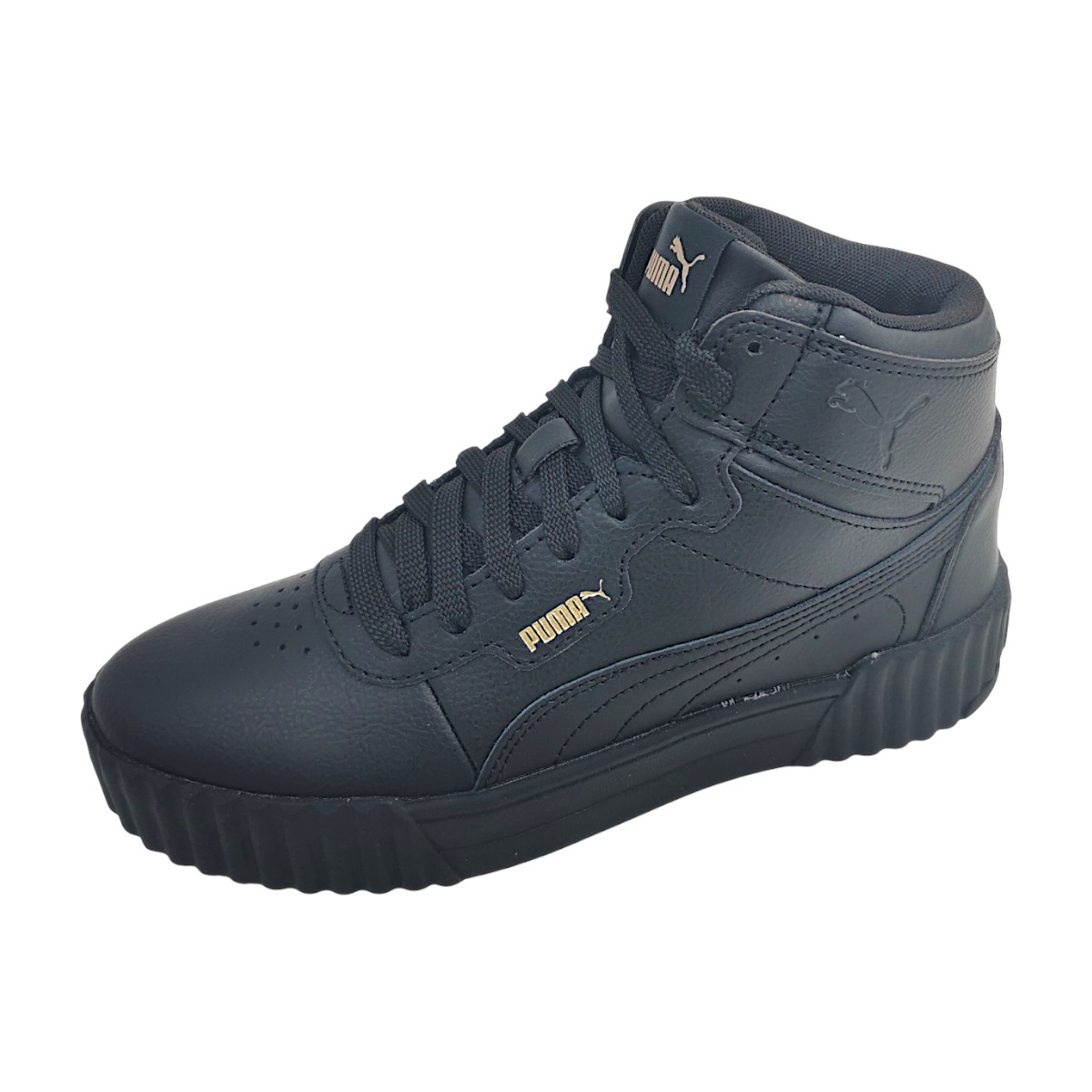 Puma Carina 3.0 Mid Damenschuhe Schnürschuhe sportlicher Schnürer Schwarz Freizeit (black/gold 02, Größe 36.5 EU)