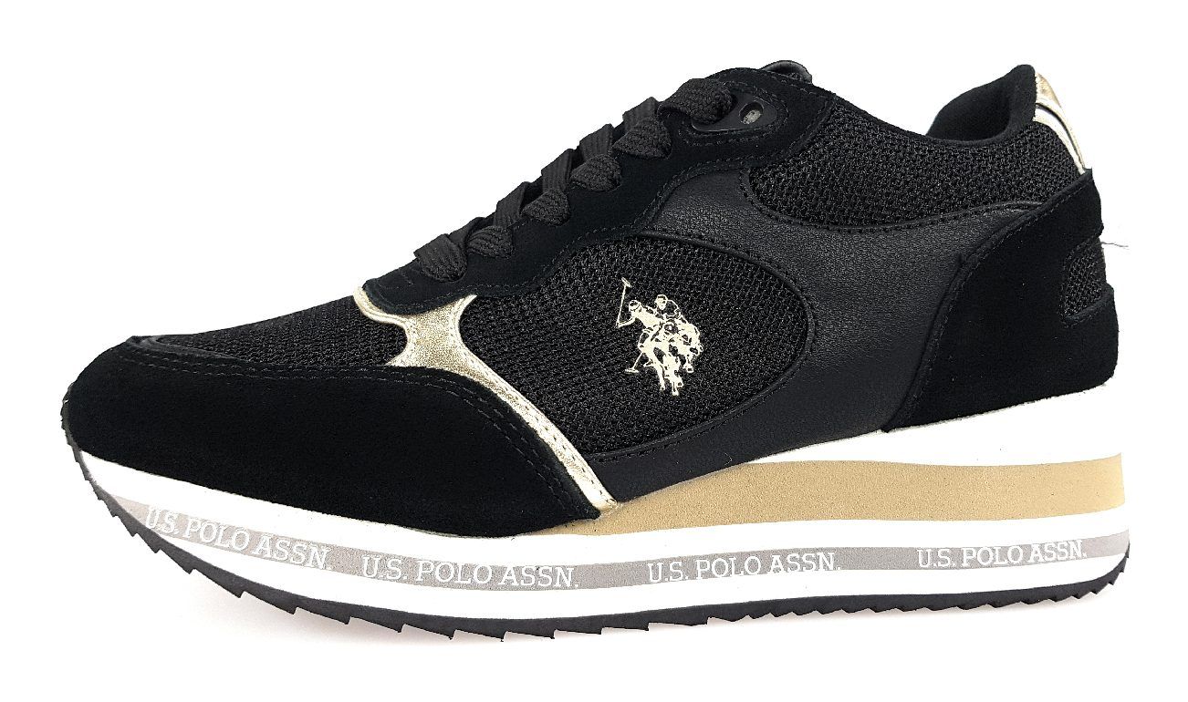 US Polo Damenschuhe Schnürschuhe Sportive Sneaker Schwarz Freizeit
