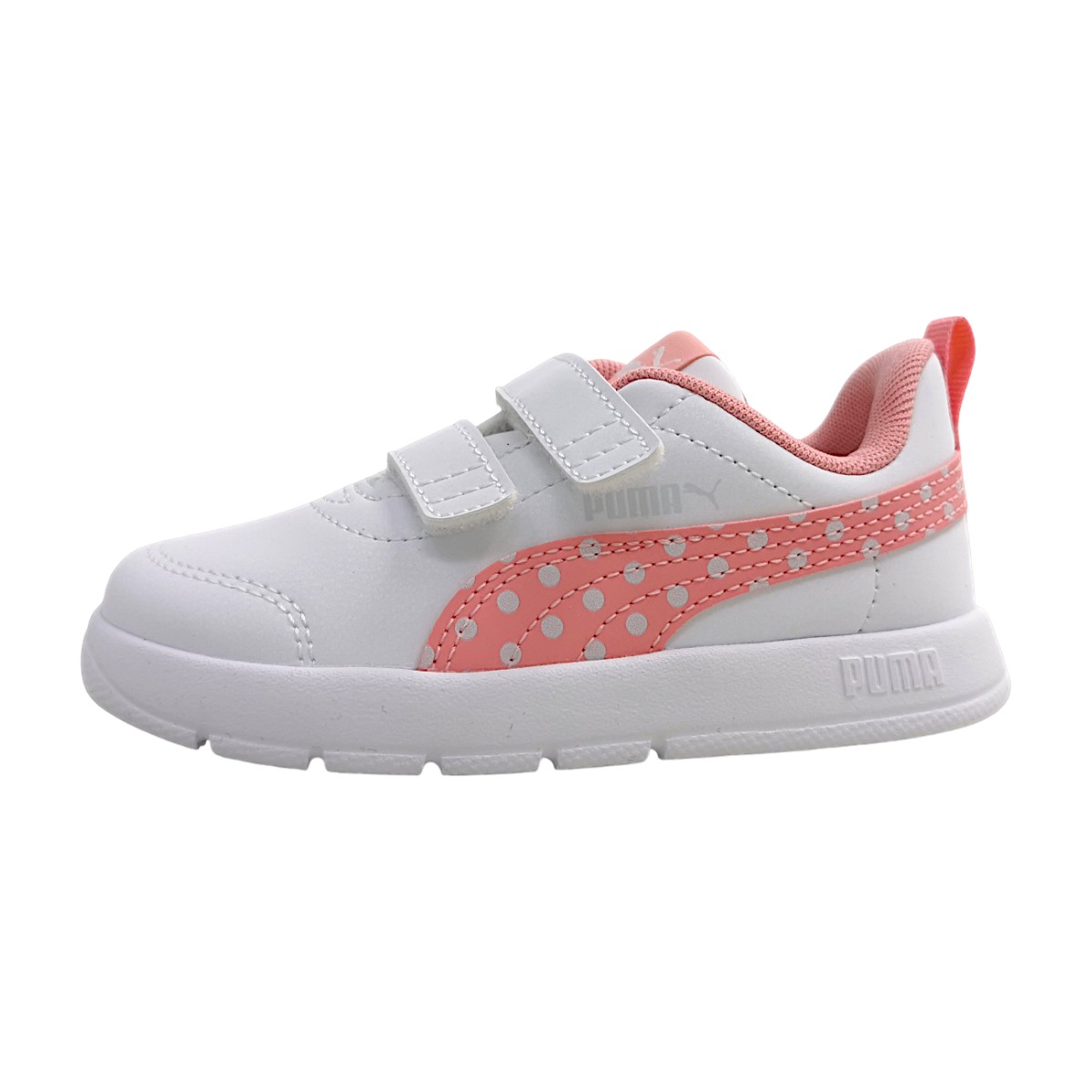 Puma Courtflex V3 Dotty V Inf Sportschuhe Kinder Sneaker Weiß Freizeit (white/pinkscape/silv mist, Gr. 1:23)