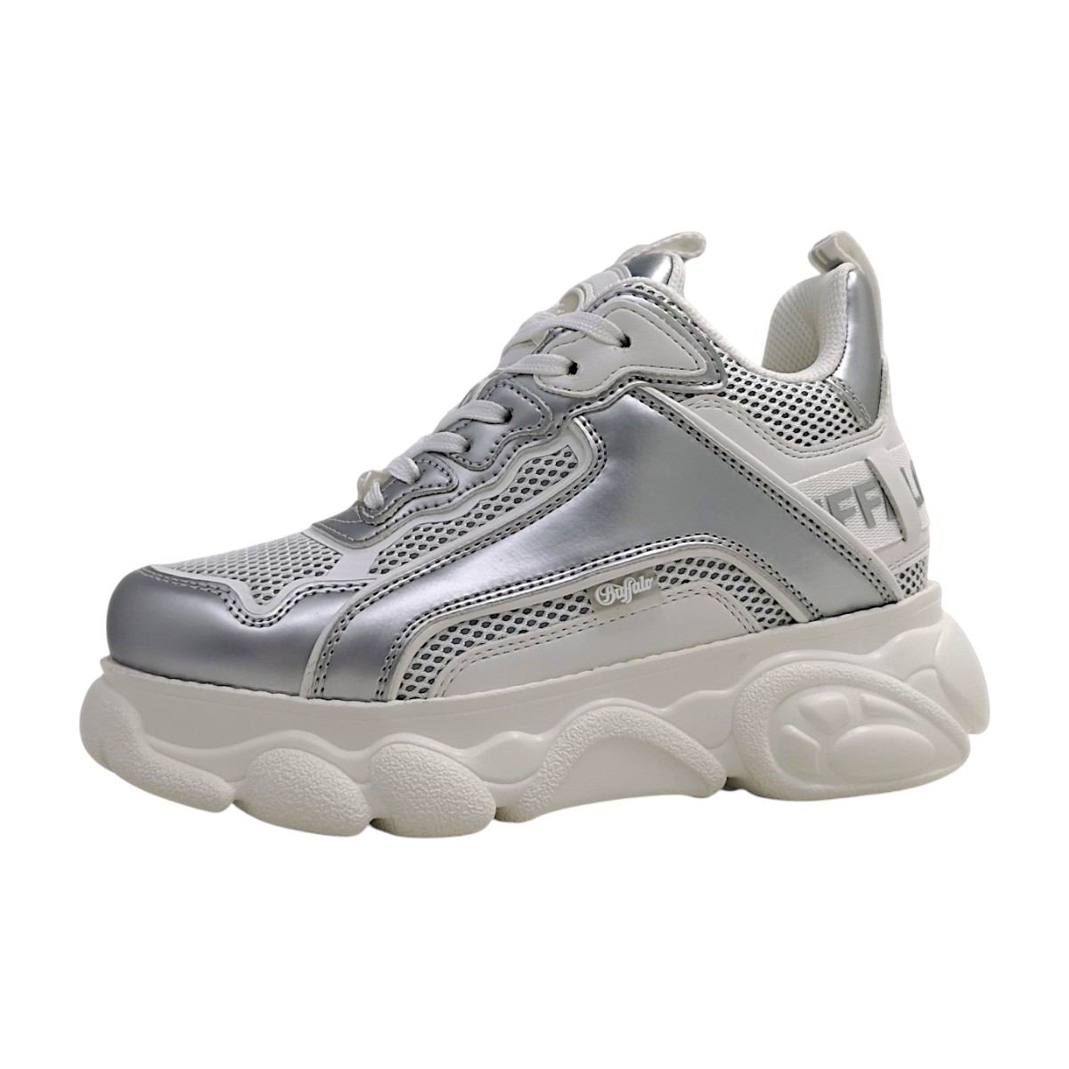 Buffalo Damenschuhe sportlicher Schnürer Silber Freizeit (silver/white, Gr. 1:36)