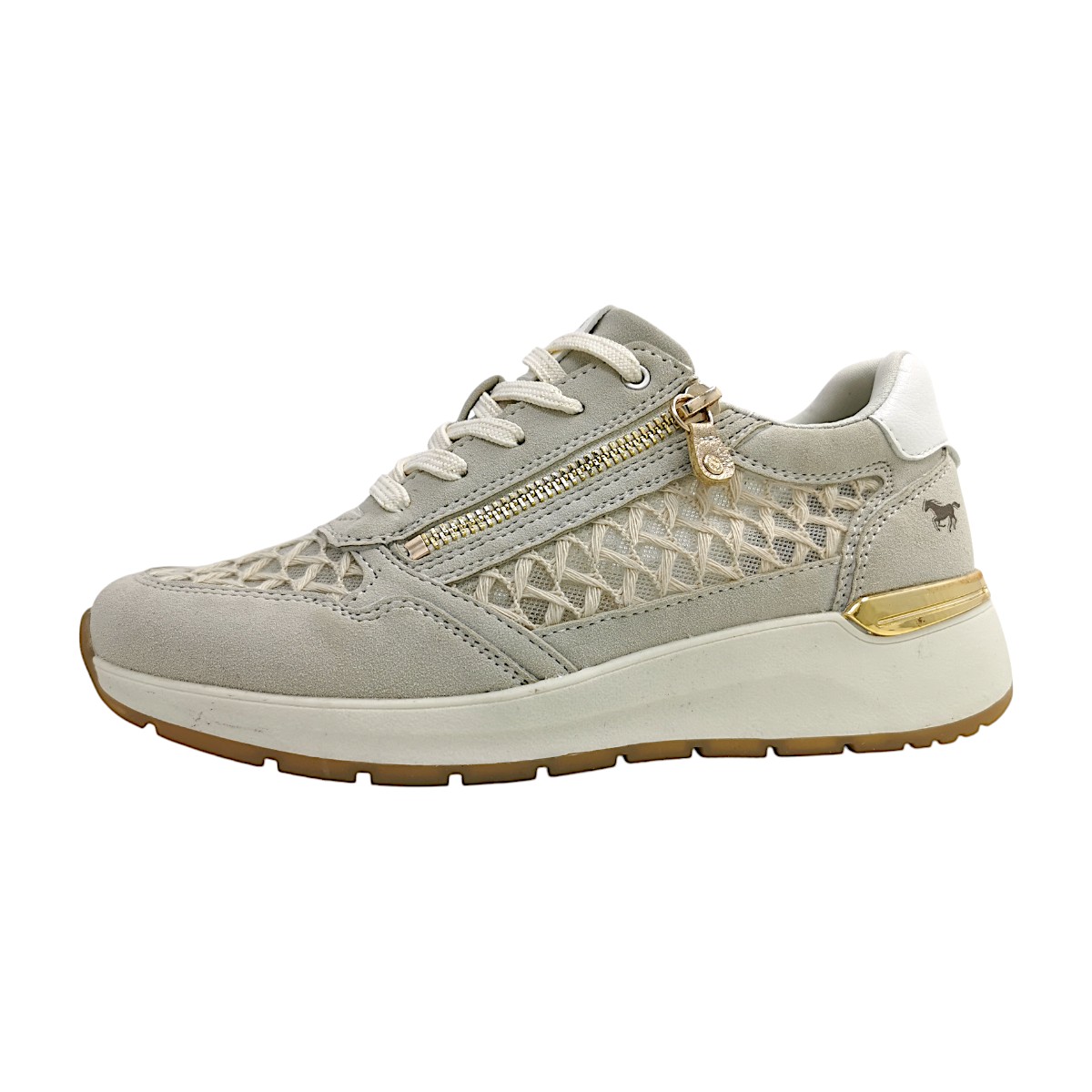 Mustang Damenschuhe sportlicher Schnürer Beige Freizeit
