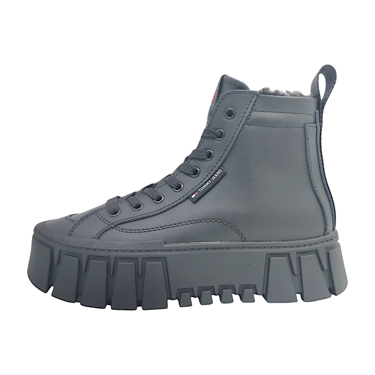 Tommy Hilfiger Vulc Flat Damenschuhe Stiefel Schnürer Schwarz Freizeit