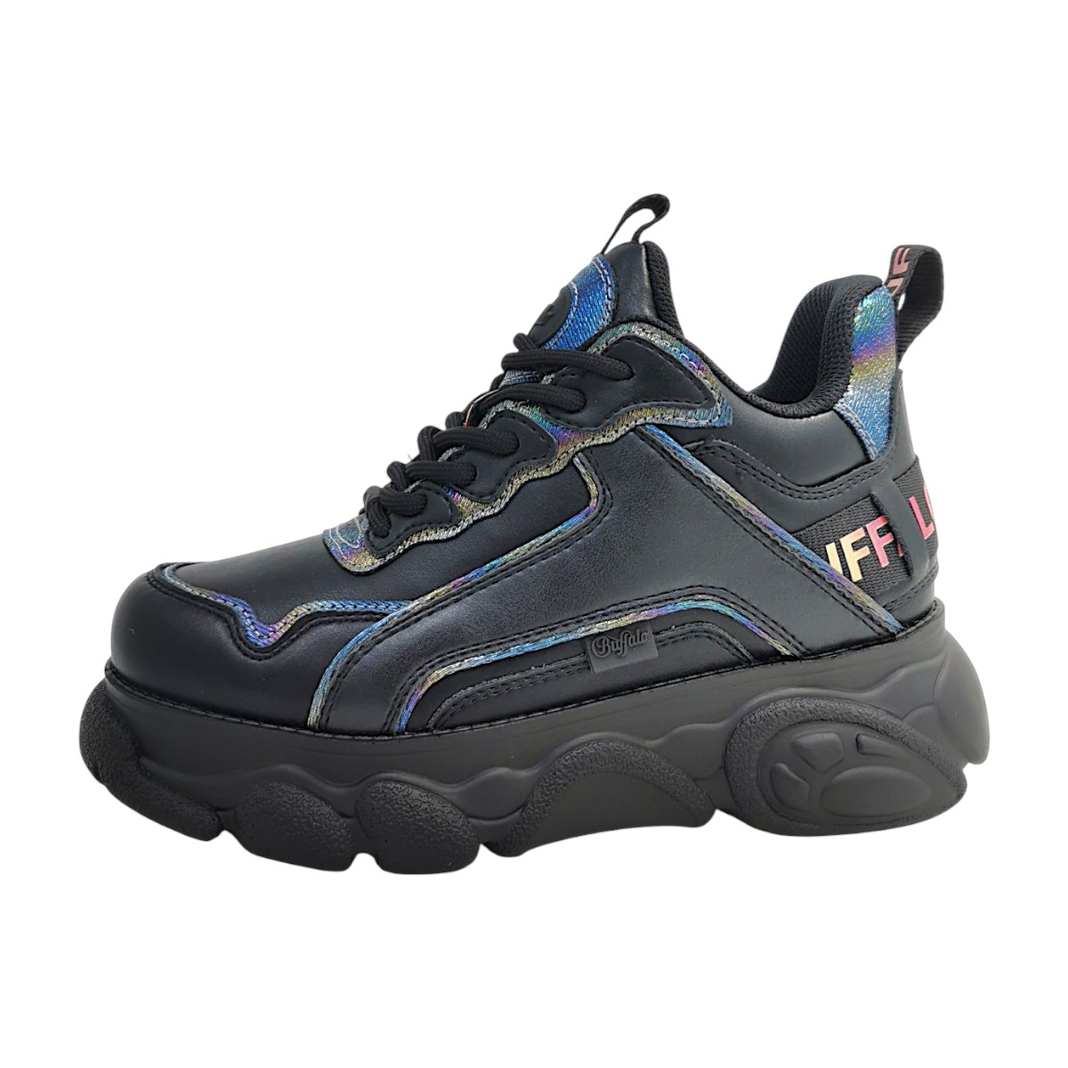 Buffalo Damenschuhe Schnürschuhe Sportive Schwarz Freizeit (black/rainbow, Gr. 1:39)