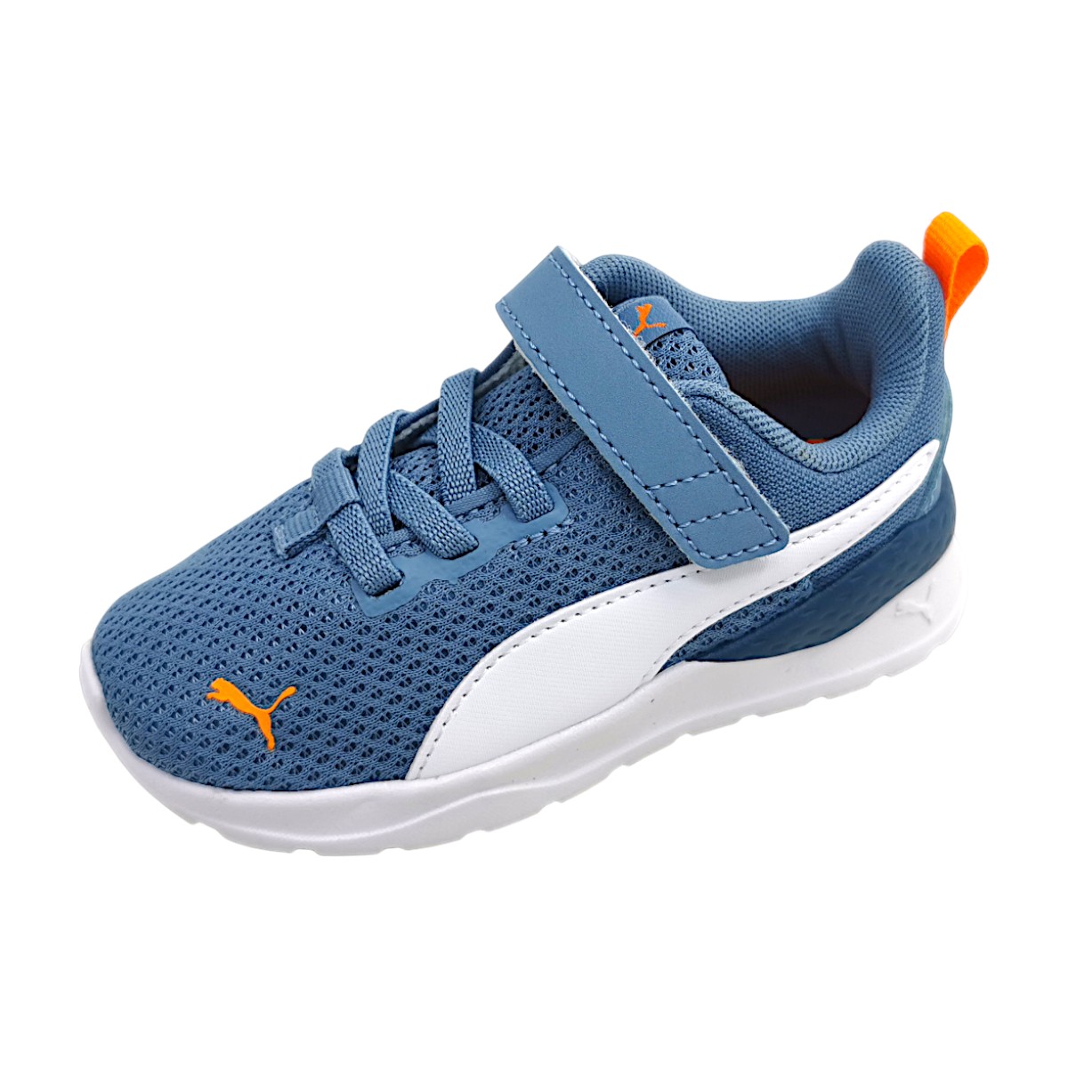 Puma Anzarun lite AC INF Sportschuhe Kinder Sneaker Klettschuh Blau Freizeit (blue/white/orange 45, Größe 25 EU)